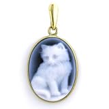 14K Yellow Gold Oval Agate Cameo Cat Pendant - 5/8 x 1/2