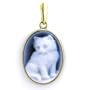14K Yellow Gold Oval Agate Cameo Cat Pendant - 5/8" x 1/2"