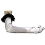 Opera Length Satin Gloves with Marabou Trim Assorted Colors