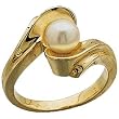 14K Yellow Gold Curvy Cultured White Pearl Ring