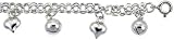 Sterling Silver Charm Anklet with Hearts and Chime Balls