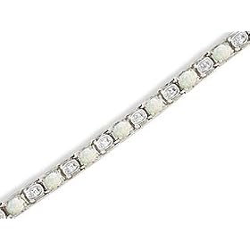 14K White Gold Genuine Oval Opal and Diamond Bracelet by Opal Bracelets