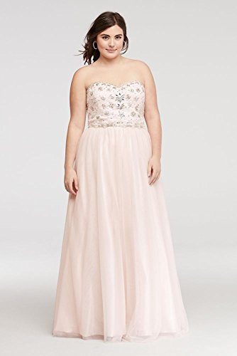 Strapless Mesh Prom Dress with Embellished Bodice Style 3600777W, Blush, 17