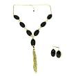Black Gold Tone Long Beaded Cocktail Necklace Earring