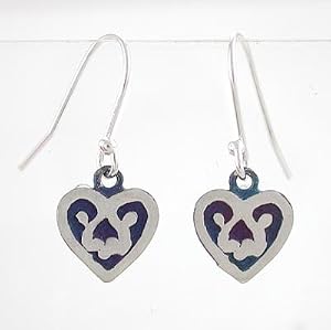 Small Dangle Heart Earrings in Sterling Silver with Patina Finish, #8781