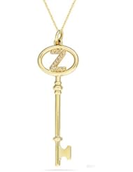 0.07 Cts Diamond & Gold Initial Key Pendant in 14K Yellow Gold