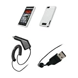 Motorola Droid X MB810 – Premium White Soft Silicone Gel Skin Cover Case + Rapid Car Charger + USB Data Sync Charge Cable for Motorola Droid X MB810