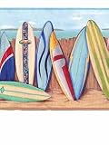 Tropical Surf Boards Surfboards on Beach Wallpaper Border