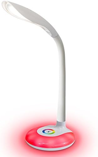LED Desk Lamp Dimmable, Rechargeable Eye-caring Gooseneck Table Light, Multi Color Base, Touch control, 5W, White, HPcom, Kids Reading for College Student Gifts