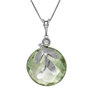 14k White Gold 18 Necklace with Green Amethyst Pendant by Galaxy Gold Products Inc.
