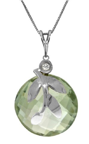 14k White Gold 18 Necklace with Green Amethyst Pendant