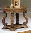 Antiqued Finish Glass Enlay Top End Table