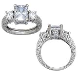 Best Price Sterling Silver Radiant Cubic Zirconia CZ Heirloom Engagement Ring, Size: 9