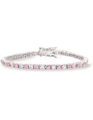 Round Pink and Clear CZ Bracelet in Sterling Silver