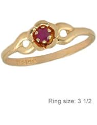 3 1/2 Children 14K Gold Flower Shape July Birthstone Ring - Ruby