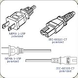 Tools : AC Power Cord NEMA 1-15 Plug to IEC 60320 C7 Connector Polarized 2 Meter ~ 6 Feet 2.5a/125v 18/2 SPT-2