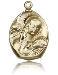 Free Engraving Included Medal-14k Gold Madonna & Child Medal 3/4" 3000KT w/o Chain w/Box Unusual & Specialty
