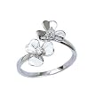 Sterling Silver Rhodium Ring with Clear CZ - Flowers - Size: 6-9