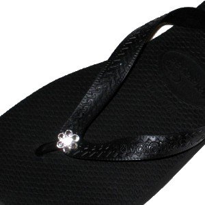 BLACK CLEAR FLOWER Swarovski Crystal Havaianas Flip Flops Sandals Thongs sizes 5-10
