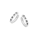 SILVER BLACK & WHITE CUBIC ZIRCONIA CHANNEL SET HOOP EARRINGS