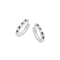 Silver Black & White Cubic Zirconia Channel Set Hoop Earrings
