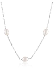 Sterling Silver Freshwater Cultured Pearl "Tin Cup" Necklace, 32"