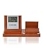 Light Cherry Finish Wooden Desktop Clock with Business Card Holder