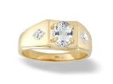 14K Yellow Gold Genuine Oval White Topaz and Diamond Men's Ring