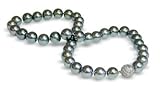 8.5 x 9.5 peacock black Tahitian south sea cultured pearl necklace with 18K diamond ball clasp