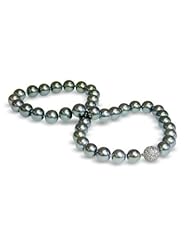 8.5 x 9.5 peacock black Tahitian south sea cultured pearl necklace with 18K diamond ball clasp