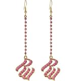 ROCAWEAR Pink Austrian Crystal RW LOGO Gold Drop Earrings