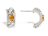14K White Gold Genuine Oval Citrine and Diamond Hoop Earrings