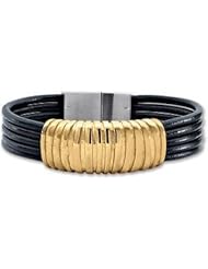 Leather & Stainless Steel Bracelet 07.50 Inch Gold Immerse late Leg045