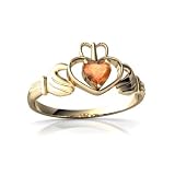 14K Yellow Gold Heart Fire Opal Celtic Claddagh Ring