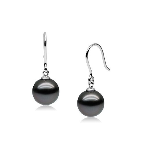 8MM Sterling Silver High Luster Grey Synthetic Pearl Drop Earrings