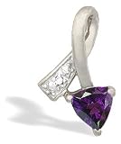 14K White Gold Genuine Trillion Amethyst and Diamond Ribbon Pendant