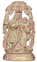 Hindu Religious Statue Krishna and Radha Stone Carving 2.25 x 1 x 4 inches (sos408)
