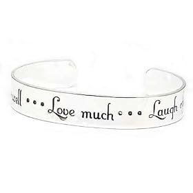 Live Well..Love Much..Laugh Often Inspirational Message Silver Tone Metal Cuff Bracelet