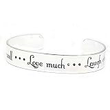 Live Well..Love Much..Laugh Often Inspirational Message Silver Tone Metal Cuff Bracelet