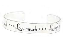 Live Well, Love Much, Laugh Often Inspirational Message Silver Tone Metal Cuff Bracelet