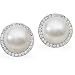 18K Palladium White Gold Paspaley South Sea Cultured Fine Full Button Pearl and Diamond Earrings