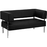 Flash Furniture HERCULES Excel Series Contemporary Black Leather Love Seat with Straight Back Design