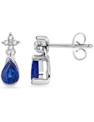 0.88 ct Diamond and Pear Dangling Sapphire Earrings