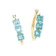 14k Gold & Blue Topaz 3 Square Stone Hoop Earrings