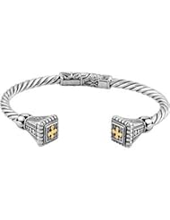 Sterling Silver and 18K Yellow Gold Sterling Silver Hinged Bracelet with 18K Yellow Gold Accents