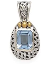 925 Silver & Blue Topaz Basket-Weave Pendant with 14k Gold Accents