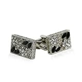 Filigree Jet Black and Clear Swarovski Crystal Cufflinks with Platinum Overlay