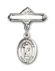Sterling Silver Baby Badge with St. Stephen the Martyr Charm and Polished Badge Pin