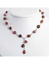 Sterling Silver Brown, Copper & Olivine Cultured Pearl Necklace - QH2572-18"