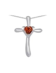 Original Star K (tm) Cross Love Pendant with 6mm Heart Shape Simulated Garnet in 925 Sterling Silver